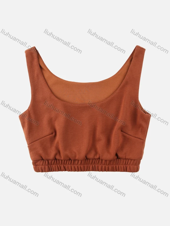 Wholesale Women's Plain Scoop Neck Crop Tank Top & Drawstring Multiple Flap Pockets Pants Set