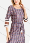 Wholesale Women's Casual Round Neck Folk Art Lace Up A-line Dress - Liuhuamall