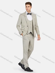 Wholesale Men's Formal Lapel Plaid Pockets Blazer & Vest & Pant 3 Pieces Suit Sets, LIUHUA CLOTHING WHOLESALE