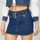 Wholesale Women's Fashion Plain Button Closure Mini Denim Skirt With Belt Blue Clothing Wholesale Market Liuhua