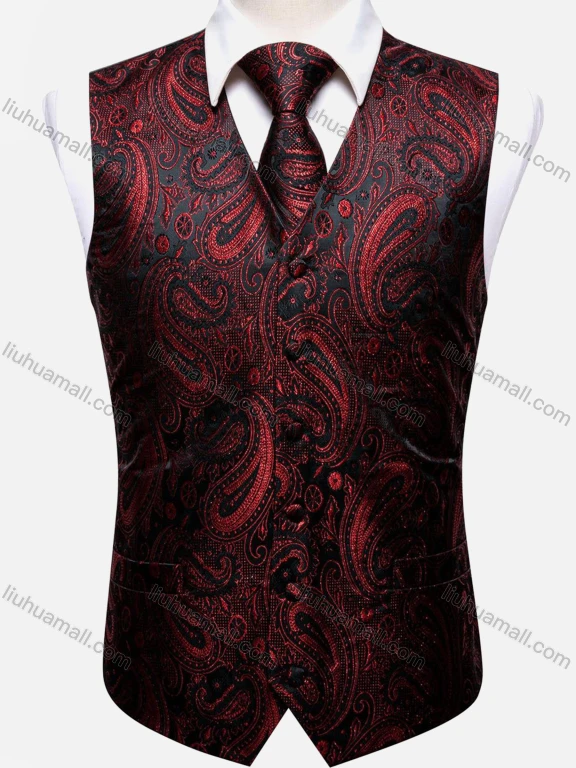 Wholesale Men's Formal Paisley Print Silky Waistcoat With Necktie 2-piece Set