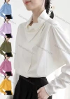 Wholesale Women's Casual Batwing Sleeve Asymmetrical Neck Ruched Side Flap Button Down Plain Blouse - Liuhuamall