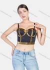 Wholesale Women's Sexy Club Metal Decor Splicing Bustier Push Up Corset Crop Top - Liuhuamall
