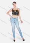 Wholesale Women's Sexy Club Metal Decor Splicing Bustier Push Up Corset Crop Top - Liuhuamall