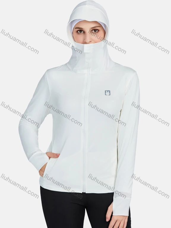 Wholesale Women's Sporty Hooded Windproof Slim Fit Dual Pockets Long Sleeve Jackets 1389-White#