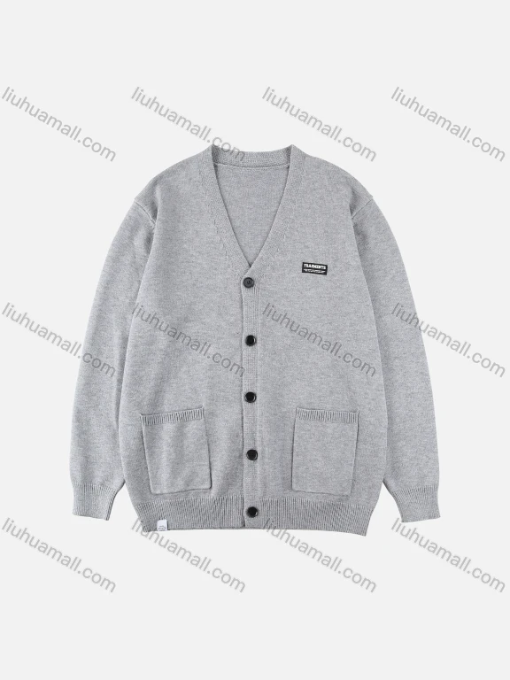 Wholesale Men's Plus Size V Neck Ribbed Cuff Button Open Front Comfy Plain Long Sleeve Cardigan M613#