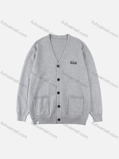 Wholesale Men's Plus Size V Neck Ribbed Cuff Button Open Front Comfy Plain Long Sleeve Cardigan M613#
