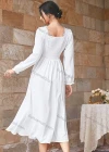 Wholesale Women's Casual Lace Trim Embroidery Shirred Long Sleeve Ruffle Hem Midi Dress ZT3003# - Liuhuamall