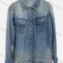 Wholesale Women's Casual Collared Flap Pockets Patches Beaded Button Down Distressed Denim Jacket preview