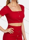 Wholesale Women's Square Neck Single Breasted Solid Crop Top&Pencil Skirt Set - Liuhuamall