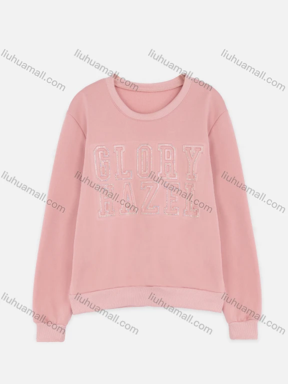 Wholesale Women's Casual 3D Letter Print Crew Neck Long Sleeve Rhinestone Thermal Lined Sweatshirt