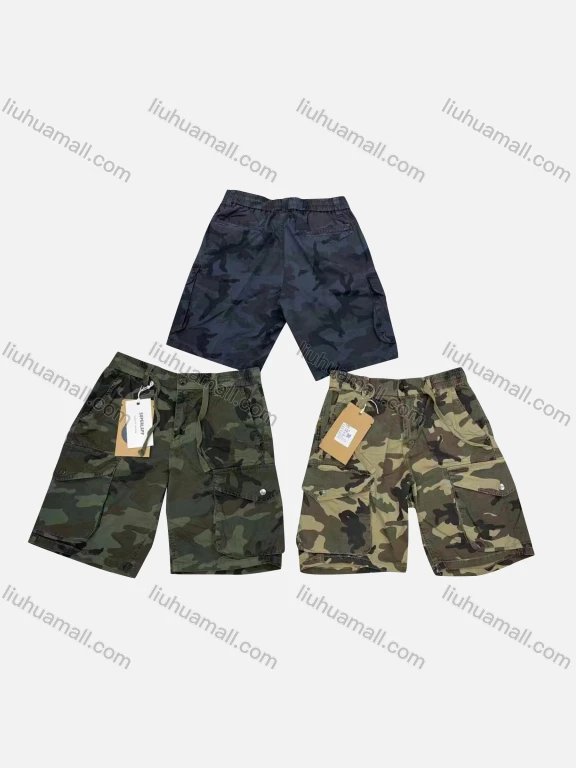 Wholesale Men's Casual Camouflage Flap Pockets Drawstring Shorts A-078#