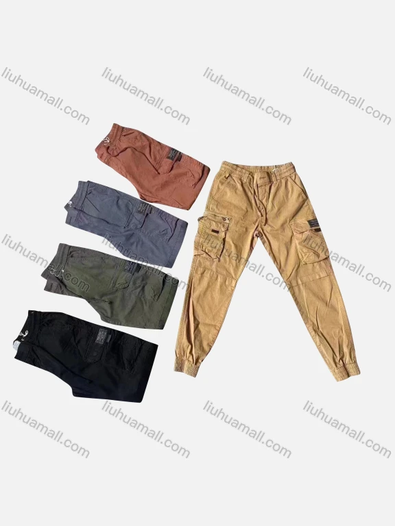 Wholesale Men's Casual Plain Flap Pockets Drawstring Cargo Pant 511#