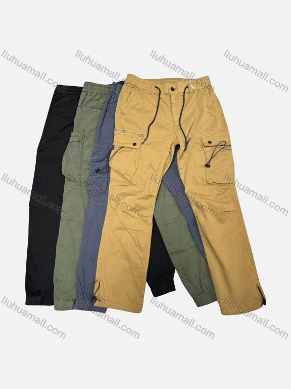 Wholesale Men's Casual Plain Flap Pockets Drawstring Cargo Pant 510#