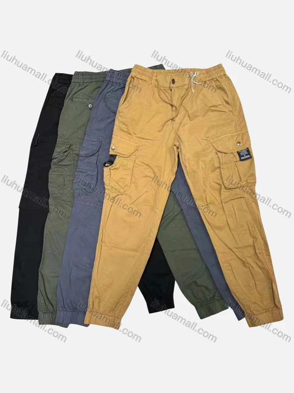 Wholesale Men's Casual Plain Flap Pockets Drawstring Cargo Pant 517#