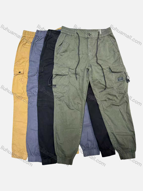 Wholesale Men's Casual Plain Flap Pockets Drawstring Cargo Pant 509#