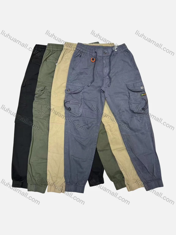 Wholesale Men's Casual Plain Flap Pockets Drawstring Cargo Pant 515#