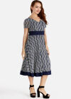Wholesale Women's Casual Short Sleeve V-Neck Allover Print Ruffle Hem Midi Dress - Liuhuamall