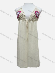 Wholesale Women's Vacation Sleeveless Crochet Drawstring Long Cardigan L031#, LIUHUA CLOTHING WHOLESALE