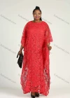 Wholesale Women's African Batwing Sleeve Plain Floral Guipure Lace Maxi Kaftan Dress - Liuhuamall