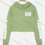 Wholesale Women's Light Green Letter Slogan Graphic Cropped Long Sleeve Drawstring Hoodie preview