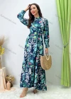 Wholesale Women's Elegant Mock Neck Bishop Sleeve Allover Floral Print Baroque Maxi Dress With Belt - Liuhuamall