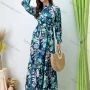Wholesale Women's Elegant Mock Neck Bishop Sleeve Allover Floral Print Baroque Maxi Dress With Belt preview