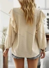 Wholesale Women's Casual Plain Swiss Dot V Neck Ruffle Trim Long Sleeve Blouse - Liuhuamall