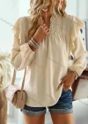 Wholesale Women's Casual Plain Swiss Dot V Neck Ruffle Trim Long Sleeve Blouse - Liuhuamall
