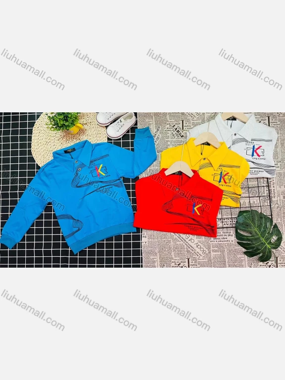 Wholesale Boy's Comfy Long Sleeve Letter Print Button Elastic Polo Shirt