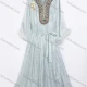 Wholesale Women's Elegant Jeweled Neckline Feather Cuff Tie Neck Pleated Maxi Dress #SS51219 Light Blue Clothing Wholesale Market Liuhua