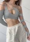 Wholesale Women's Fashion Asymmetrical Spaghetti Strap Sexy Cutout Crop Top Q21TP294# - Liuhuamall