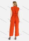 Wholesale Women's Casual Plain Bowknot Notched Neck Sleeveless Button Front Wide Leg Jumpsuit With Belt - Liuhuamall