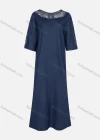 Wholesale Women's Plus Size Casual 3/4 Sleeve Embroidery Bateau Neck Plus Size Maxi Denim Dress - Liuhuamall
