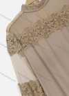 Wholesale Women's Mock Neck Zip Back Long Sleeve Applique Blouse - Liuhuamall