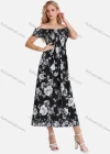 Wholesale Women's Casual Floral Print Off Shoulder Shirred Puff Sleeve Ruffle Hem Maxi Dress FL8071# - Liuhuamall