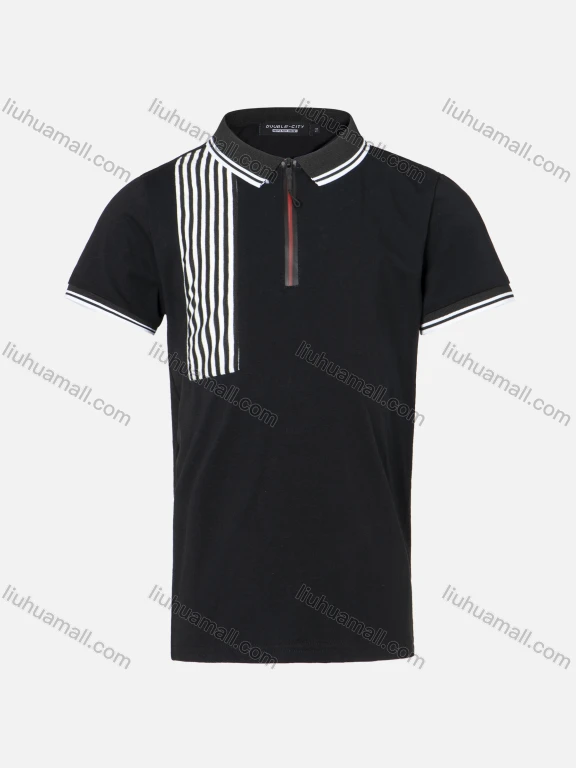 Wholesale Boys Casual Striped Trim Quarter Zip Short Sleeve Polo Shirt