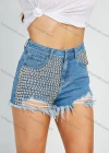 Wholesale Women's Fashion High Waist Rivet Ripped Raw Hem Distressed Denim Shorts - Liuhuamall
