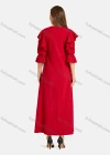 Wholesale Women's Casual Elegant V Neck Flounce Poet Sleeve Buttons Down Ruffle Trim Plain Maxi Dress - Liuhuamall