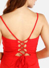 Wholesale Women's Plain Deep V-Neck Tied Ruffle Hem Cami Dress - Liuhuamall