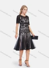 Wholesale Women's Elegant Lace Floral Embroidery High Waist Short Sleeve Knee Length Dress - Liuhuamall
