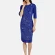 Women's Elegant Round Neck Half Sleeve Rhinestone Pearl Applique Slim Fit Knee Length Dress 2166-723367# Blue Clothing Wholesale Market -LIUHUA