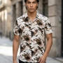 Wholesale In Stock Men's Slim Fit Short Sleeve Shirt with Abstract Ink - Wash Floral Print | Casual Business Shirt preview