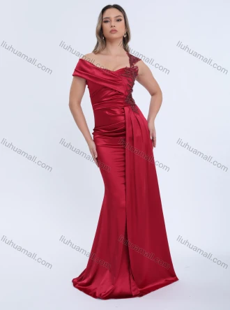 Wholesale Women's Elegant One-Shoulder Evening Gown with Draped Detail and Asymmetrical Embellishments, LIUHUA CLOTHING WHOLESALE