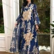 Wholesale Women's Elegant Muslim Appliques Sequin Floral Embroidery Notched Collar Long Sleeve Dubai Abaya Maxi Dress Blue Clothing Wholesale Market Liuhua