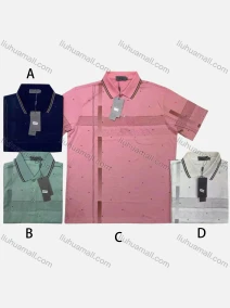Wholesale Men's Casual Short Sleeve Allover Print Striped Trim Patch Pocket Polo Shirts, LIUHUA CLOTHING WHOLESALE