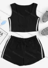 Wholesale Women's Sporty Contrast Tank Top & Drawstring Elastic Waist Hot Shorts Set - Liuhuamall