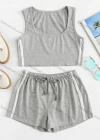 Wholesale Women's Sporty Contrast Tank Top & Drawstring Elastic Waist Hot Shorts Set - Liuhuamall