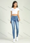 Wholesale Women's High Waist Washed Stretch Flap Pocket Raw Hem Skinny Jeans - Liuhuamall
