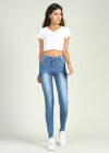 Wholesale Women's High Waist Washed Stretch Flap Pocket Raw Hem Skinny Jeans - Liuhuamall